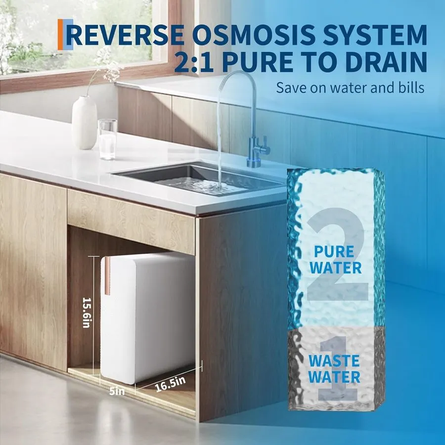 Насос Water Filter Reverse Osmosis System 600GPD Tankless 2:1 Pure to Drain RO — фото лота 2