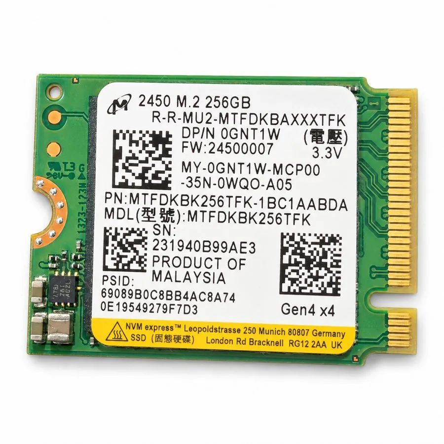 SSD-накопитель { x} Micron 2450 256GB M.2 2230 PCIe Gen4 x4 NVMe SSD MTFDKBK256T