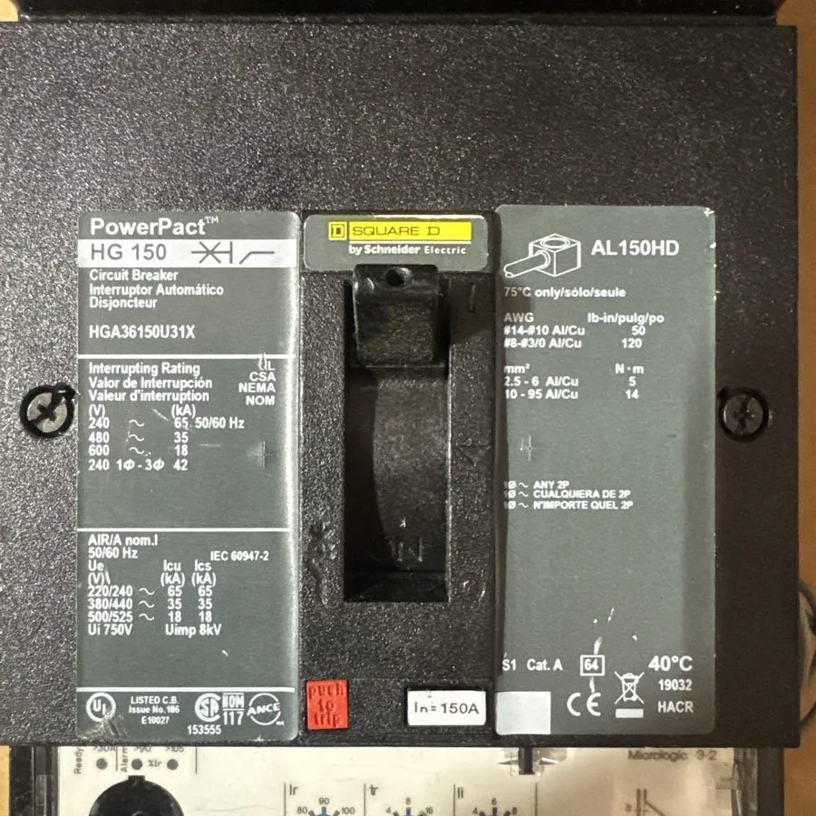 Автоматический выключатель HGA36150U31X Square D 150 Amp 600V 3 Pole 35kA@480V I