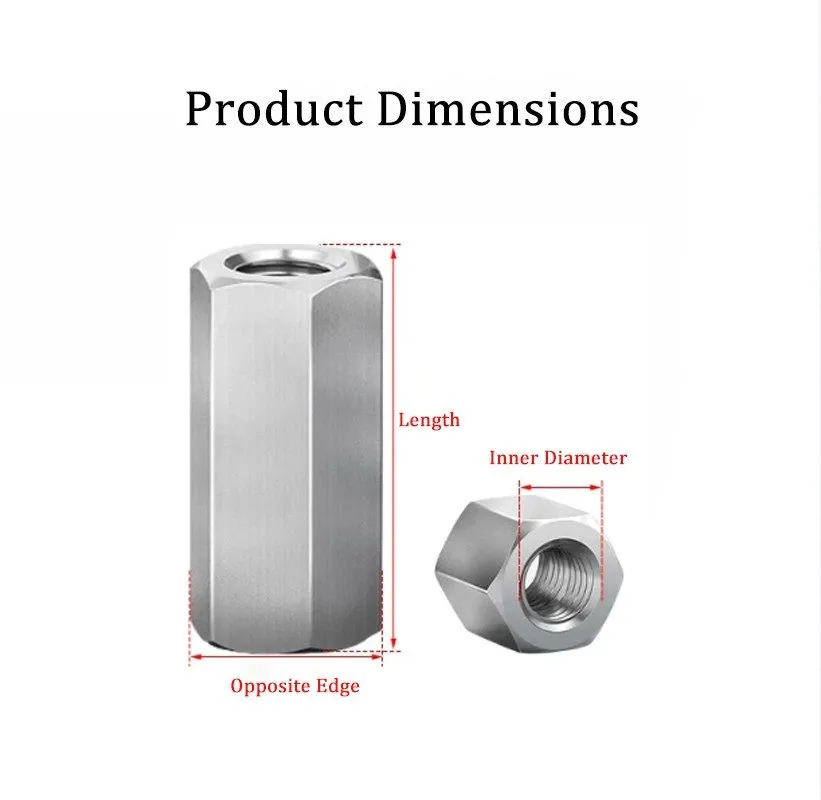 Датчик M3-M24 304 Stainless Steel Hexagon Hex Long Connector Joint Tubular Coupl — фото лота 1