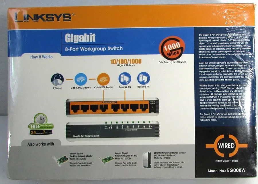 Коммутатор Linksys EG008W Gigabit 8-Port Workgroup External Desktop Switch Cisco