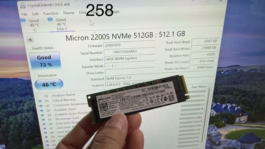 SSD-накопитель Micron 512Gb SSD M.2 2280 NVMe Gen3 x4 Solid State Drive MTFDHBA5