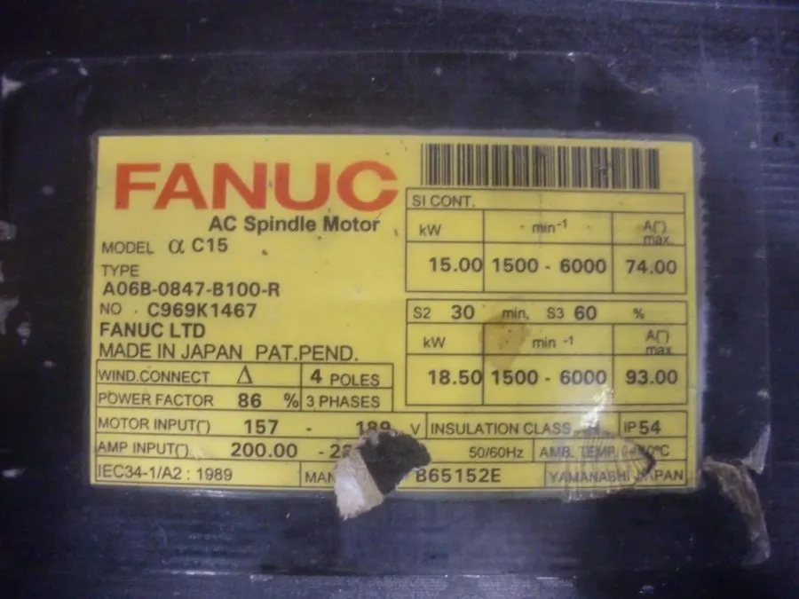 Шпиндель Fanuc A06B-0847-B100-R AC Spindle Motor 18.5kW 6000rpm 157-189VAC 3ph