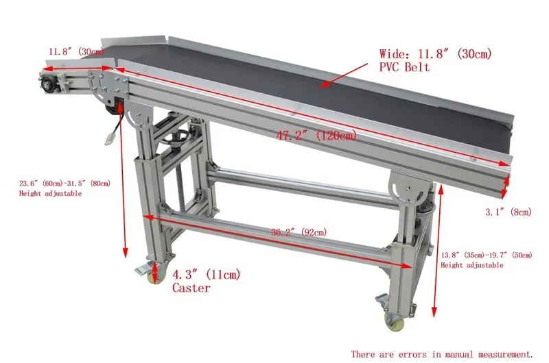 Конвейер 118"L 15.7"W Electric PVC Belt Conveyor Transport Machine Speed 4-20m/m