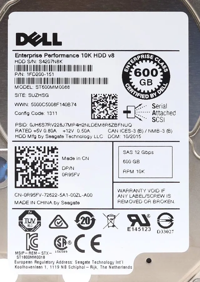 Жёсткий диск Dell R95FV 0R95FV 600GB 10K 12Gb/s 2.5" SAS HDD Hard Drive ST600MM0