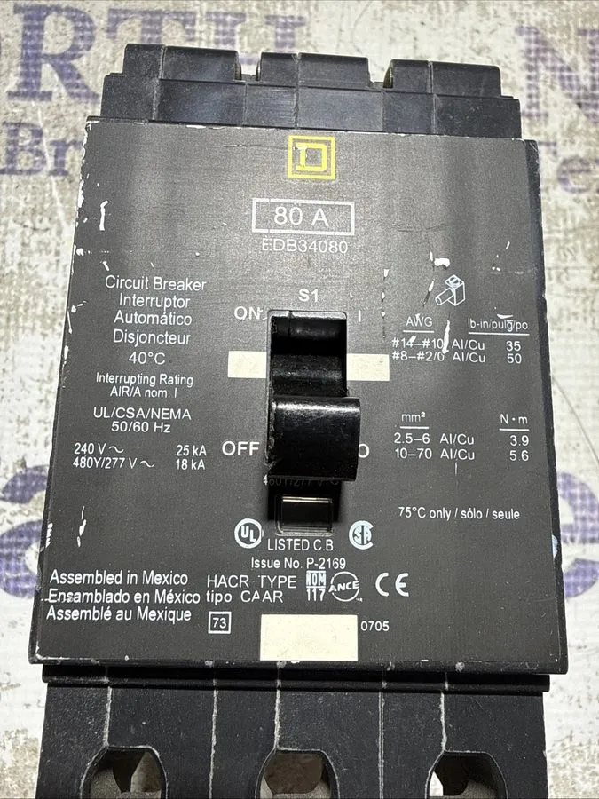 Автоматический выключатель Square D EDB34080 N 80A 480V 3 Poles Miniature Circui — фото лота 1