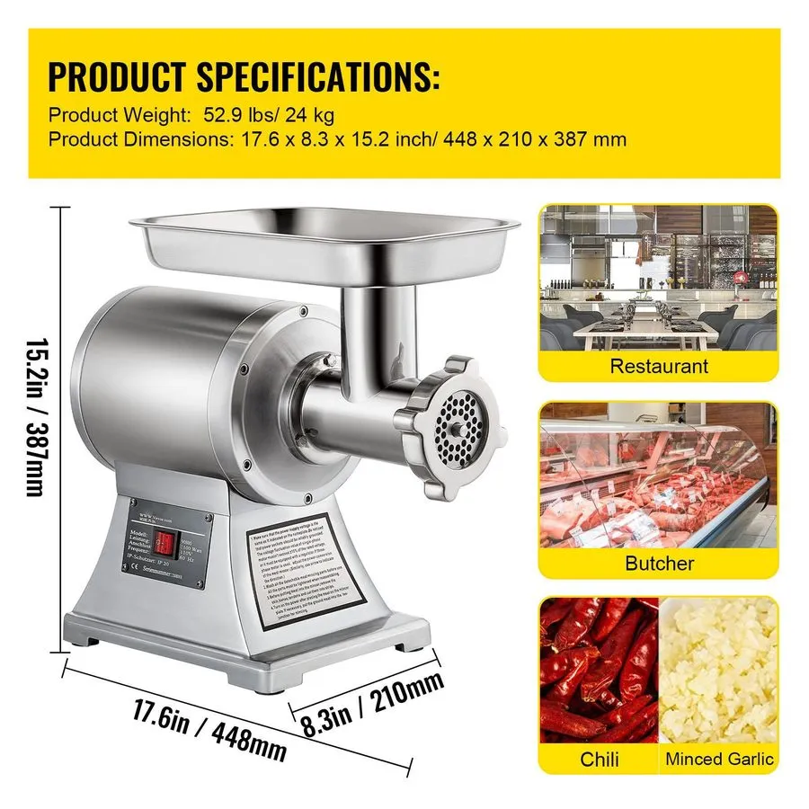Оборудование для общепита Commercial Meat Grinder,550Lb/H 1100W Heavy Duty Stain