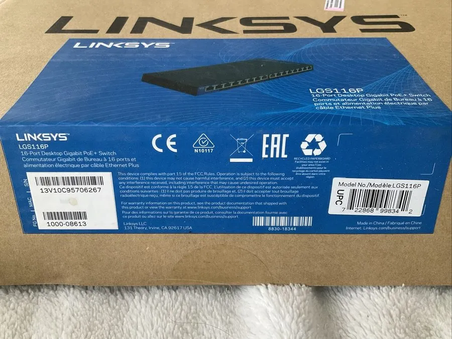 Коммутатор Linksys LGS116P 16-Port Gigabit PoE+ Unmanaged Network Switch 80W