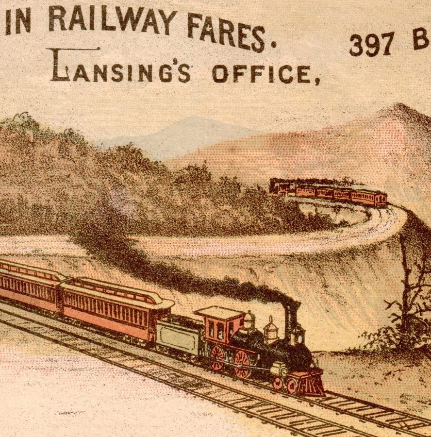 Лабораторный прибор RARE Currier & Ives Railroad Train Lansings Railway Tickets — фото лота 1