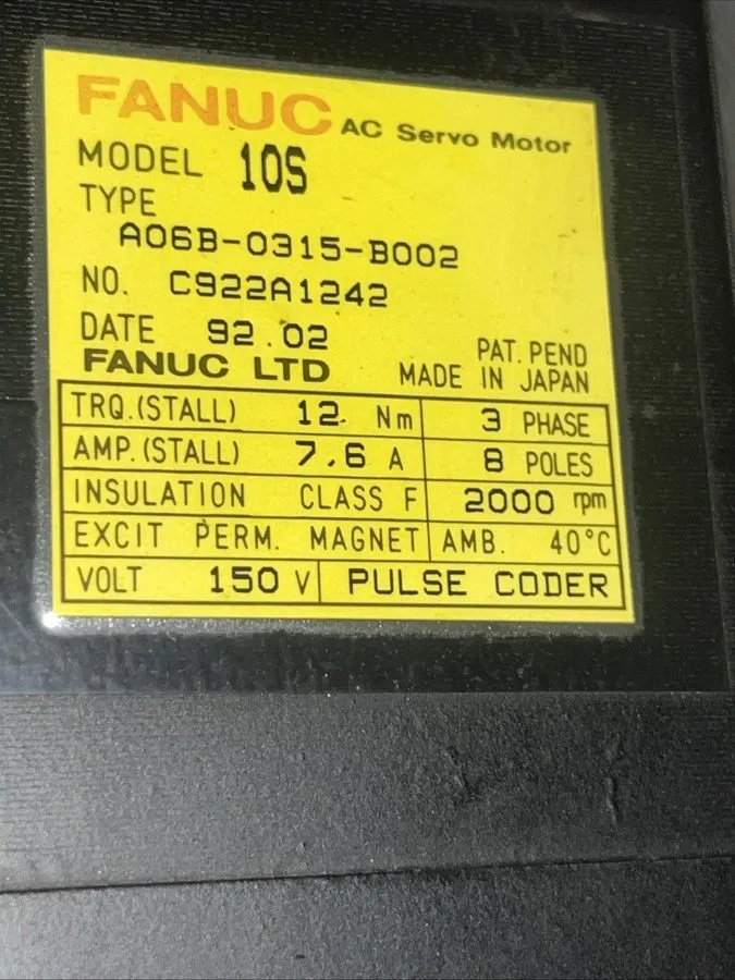 Серводвигатель FANUC AC Servo Motor A06B-0315-B002 Good Condition — фото лота 1