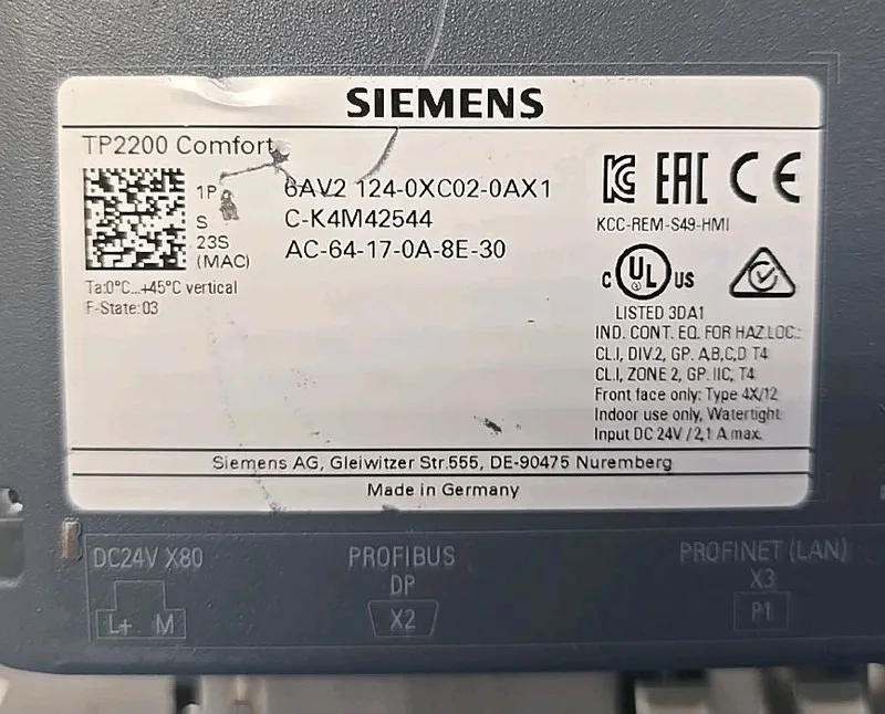 Панель оператора Siemens 6AV2124-0XC02-0AX1 SIMATIC HMI TP2200 Comfort Panel