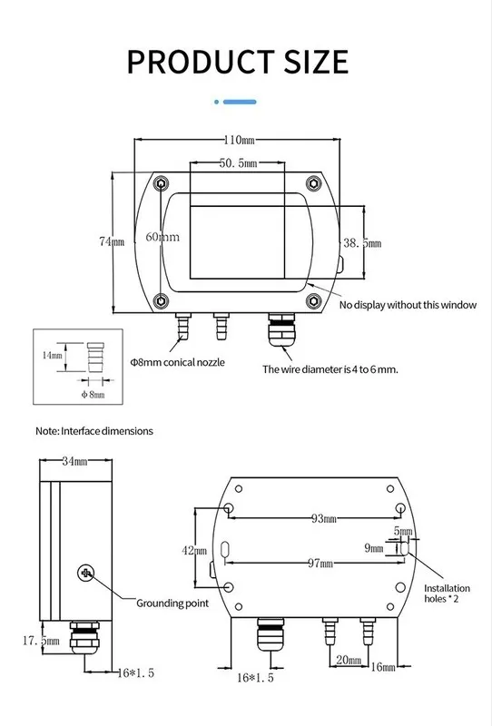 Датчик давления Differential Pressure Sensor Air Wind Pressure Transmitter 4-20m