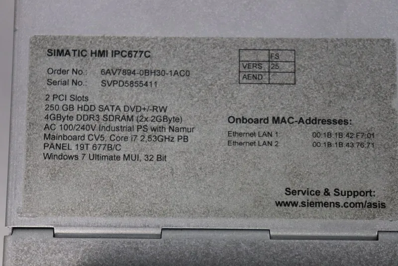 Промышленный компьютер Siemens HMI IPC677C Panel 6AV7894-0BH30-1AC0 A5E02713398 