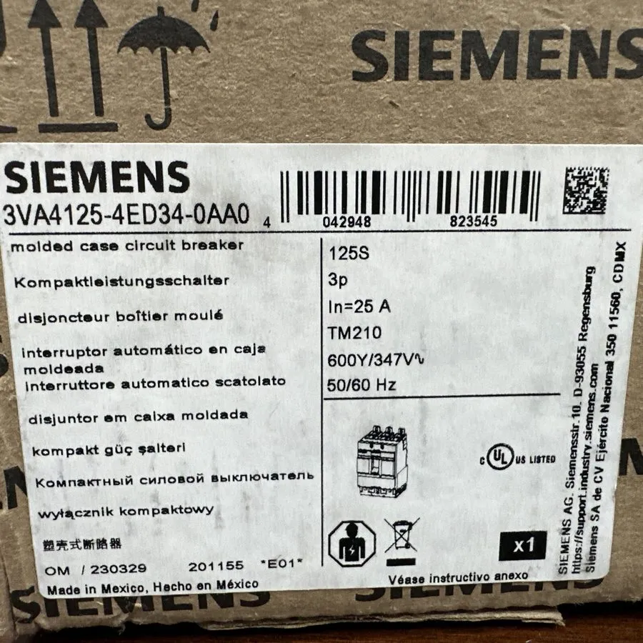Автоматический выключатель Siemens 3VA4125-4ED34-0AA0 3p 25a 25k Circuit Breaker — фото лота 2