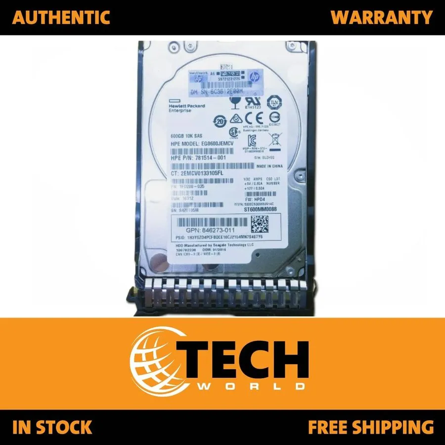 Жёсткий диск 781514-001 HP 600GB 12G SAS 10K 2.5IN SC HDD 846267-B21 846292-001 