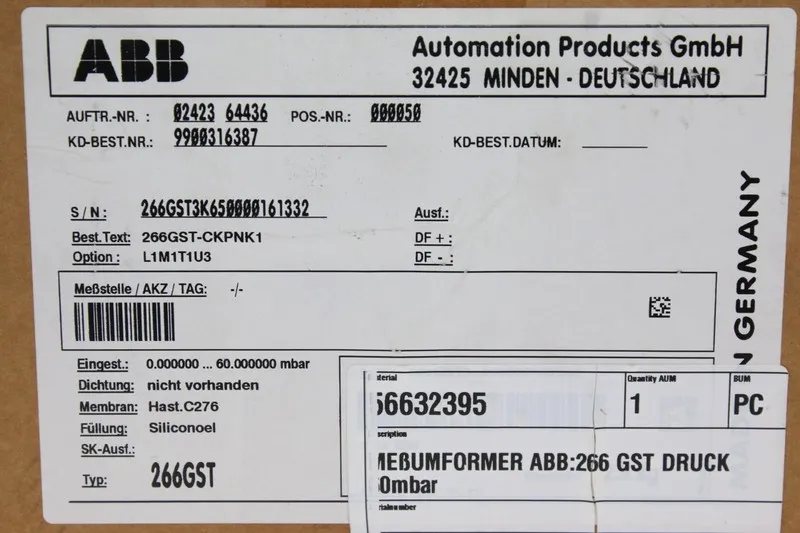 Датчик давления ABB 266GST PRESSURE TRANSMITTER UKPNK1 L1M1T1U3