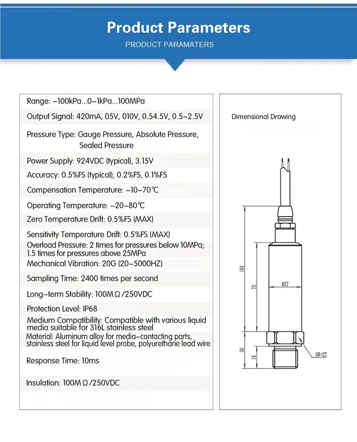 Датчик давления Submersible Pressure Transmitter HTP-330Y IP68 4-20mA 9-24VDC Wa
