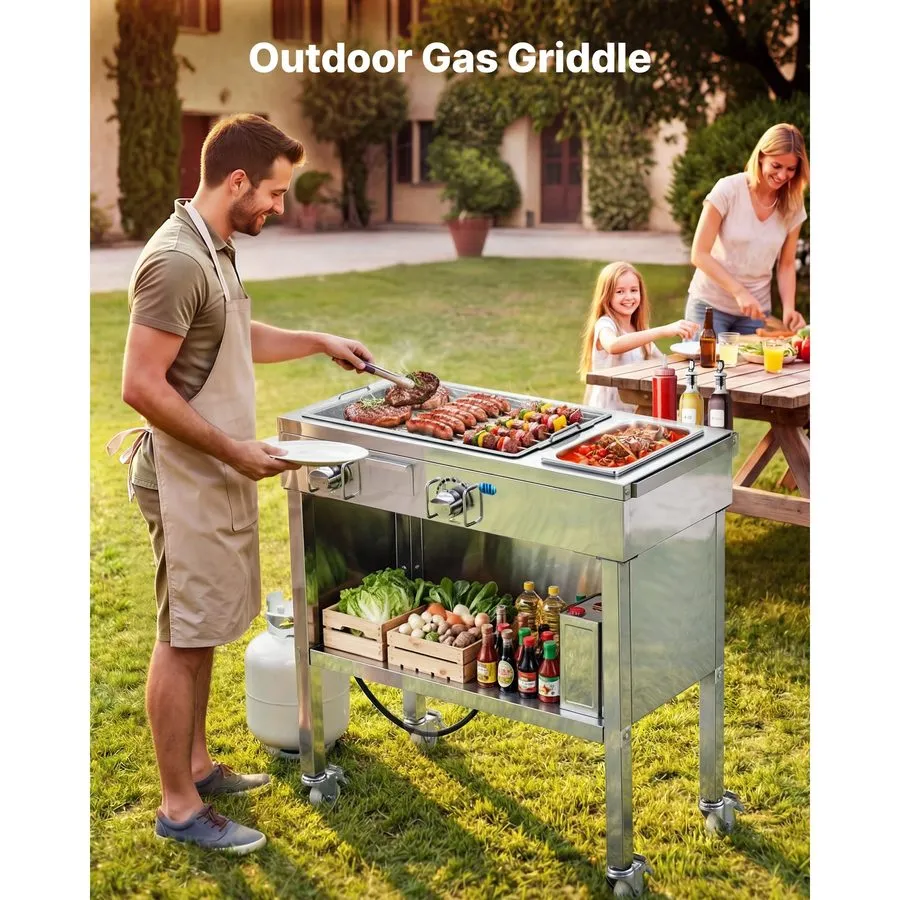 Гриль VEVOR Outdoor Propane Griddle 11600BTUx2 Commercial Griddle Stainless Stee