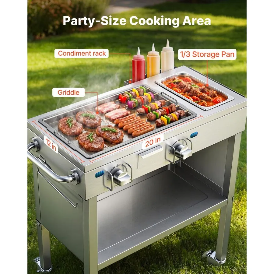 Гриль VEVOR Outdoor Propane Griddle 11600BTUx2 Commercial Griddle Stainless Stee — фото лота 2