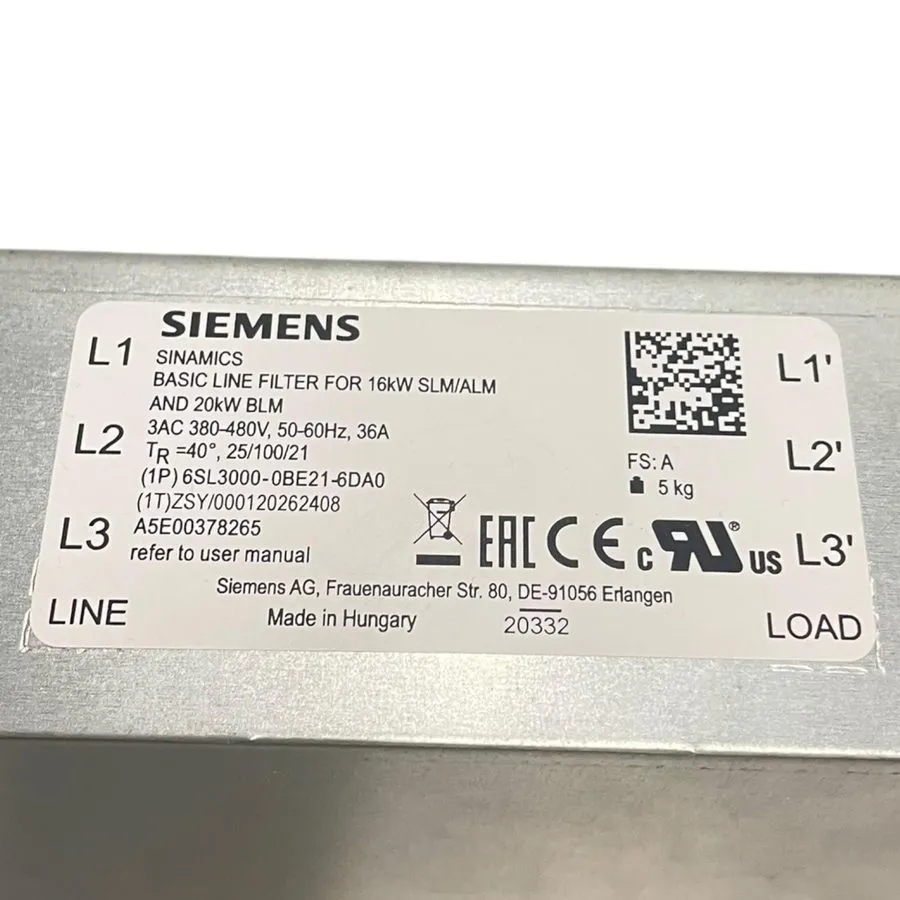 Оборудование ЧПУ Siemens 6SL3000-0BE21-6DA0 Sinamics Basic Line Filter 16kW SLM/ — фото лота 2