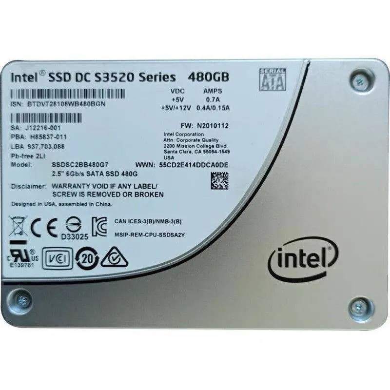 SSD-накопитель 64TMJ для DELL Intel DC S3520 480GB 6Gb/s 2.5INCH SATA SSD 064TMJ