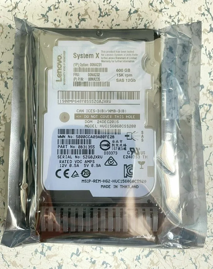 Жёсткий диск 00NA232 00NA235 LENOVO 00NA231 600GB 15K RPM 12Gb/s 2.5" SAS HDD Ha