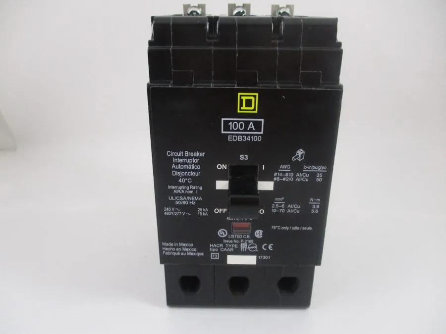 Автоматический выключатель SQUARE D EDB34100 EDB 3 POLE 100 AMP 480v CIRCUIT BRE