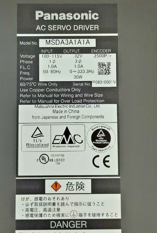 Сервопривод MSDA3A1A1A Panasonic MINAS A Series Servo Driver voltage 100-115V