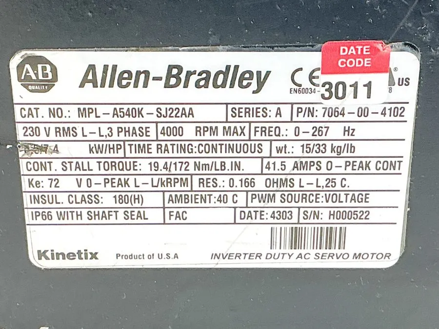 Серводвигатель Allen Bradley MPL-A540K-SJ22AA MPL Series Servo Motor