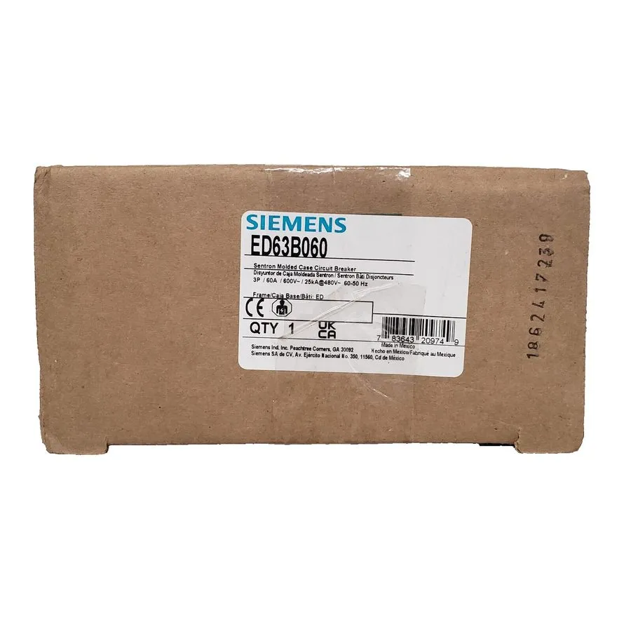 Автоматический выключатель Siemens ED63B060 60A 3-Pole 551-600V AC Sentron Serie