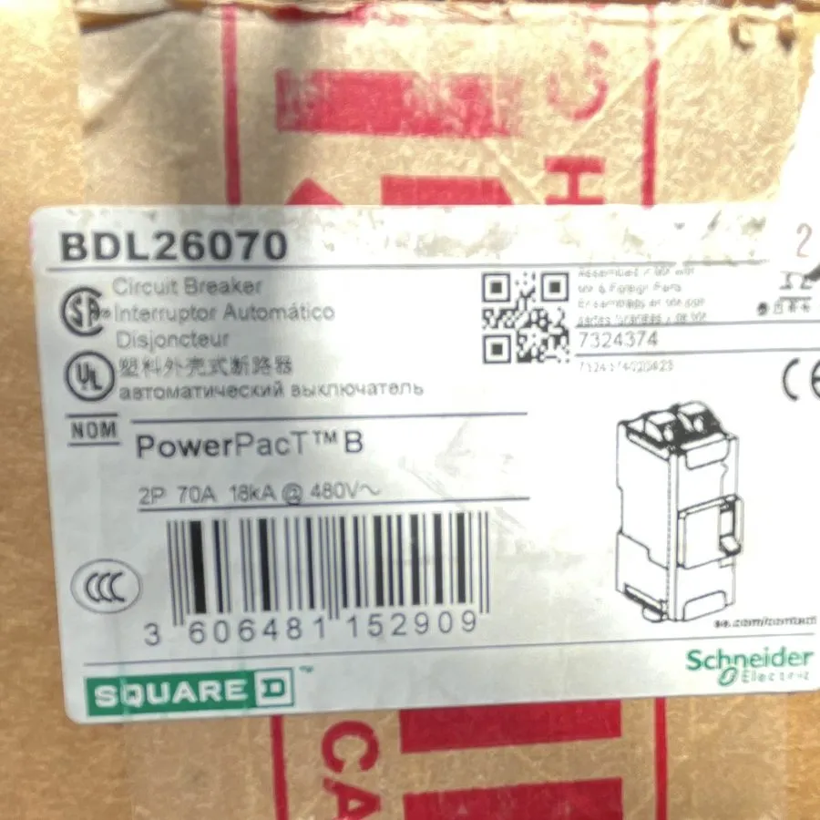 Автоматический выключатель Square D PowerPact B BDL26070 2-Pole 70A 480V Industr
