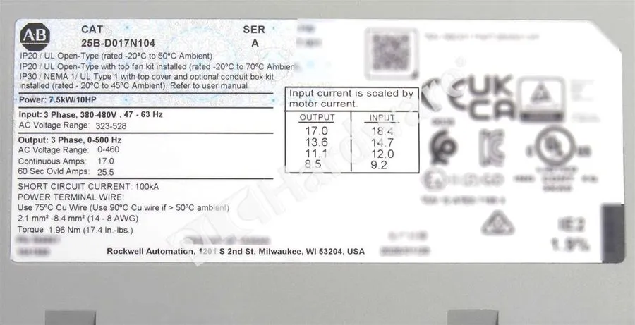 Частотный преобразователь Surplus Pre-owned Allen Bradley 25B-D017N104 /A PowerF