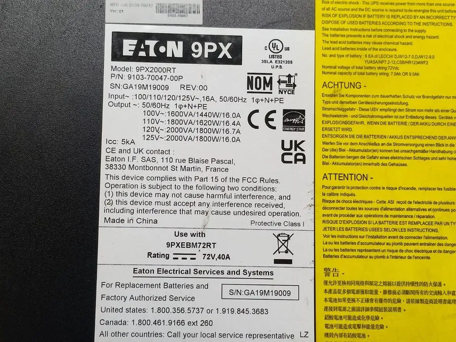 ИБП Eaton 9PX2000RT 2000VA/1800W Online UPS 2U Rack Tower 120V True Sine Wave