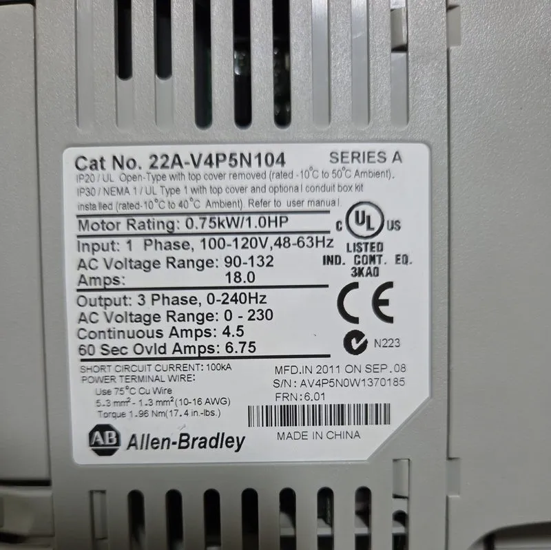 Частотный преобразователь Allen-Bradley PowerFlex 22A-V4P5N104 3-Phase Variable  — фото лота 2