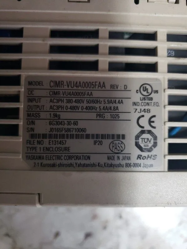 Частотный преобразователь Yaskawa V1000 AC Drive CIMR-VU4A0005FAA Rev. A 3HP 3Ph