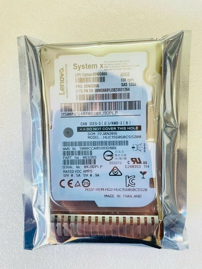 Сервер Lenovo 00WG665 00WG669 00WG666 600GB System X 15K SAS 12Gb/s 2.5" HDD Dri