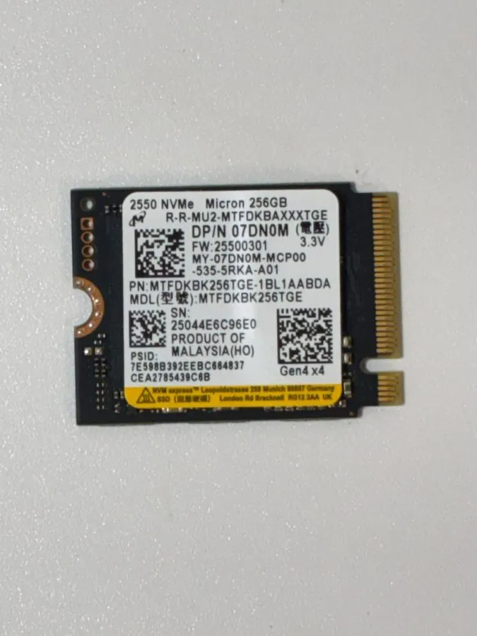 SSD-накопитель Micron 2550 256GB M.2 2230 NVMe PCIe Gen4 SSD MTFDKBK256TGE ONLY 