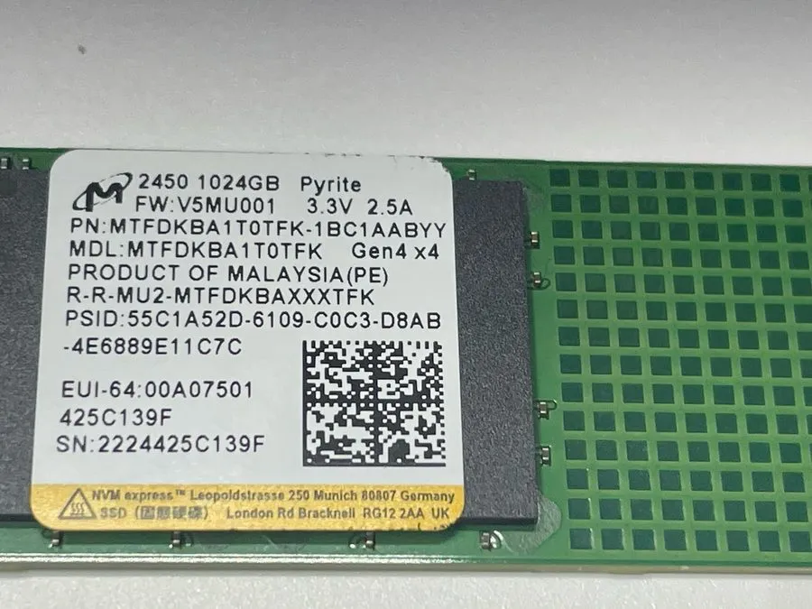 SSD-накопитель Micron 2280mm 2450 1TB M.2 NVMe Gen 4.0 x 4 SSD MTFDKBA1T0TFK