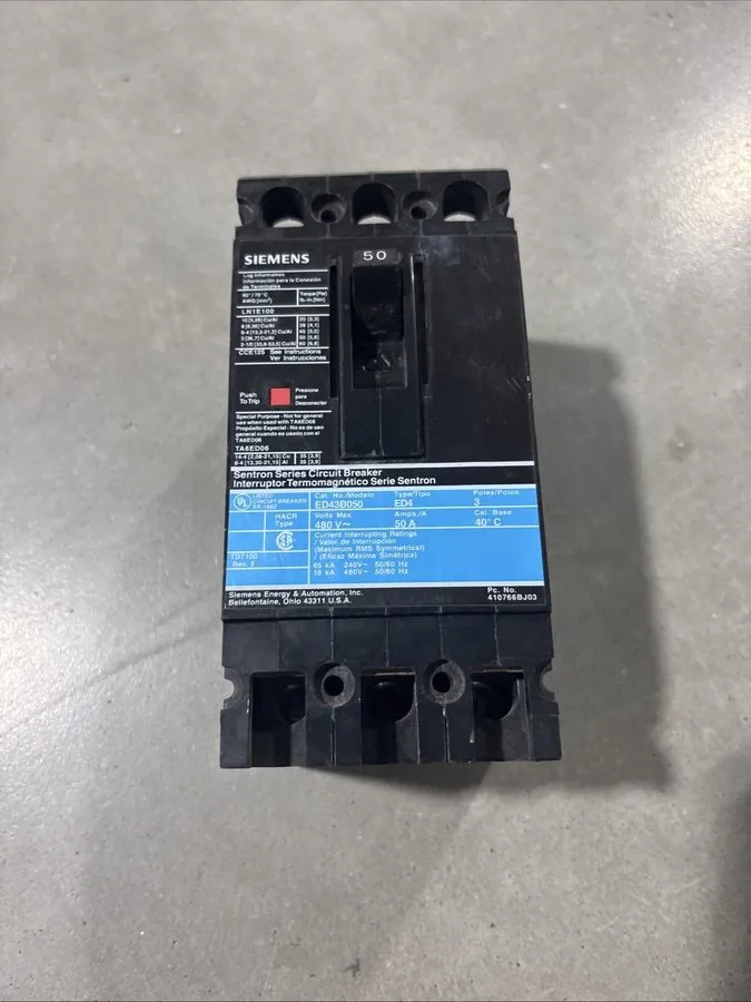 Автоматический выключатель Siemens ED43B050 Sentron Series Circuit Breaker 50A 3
