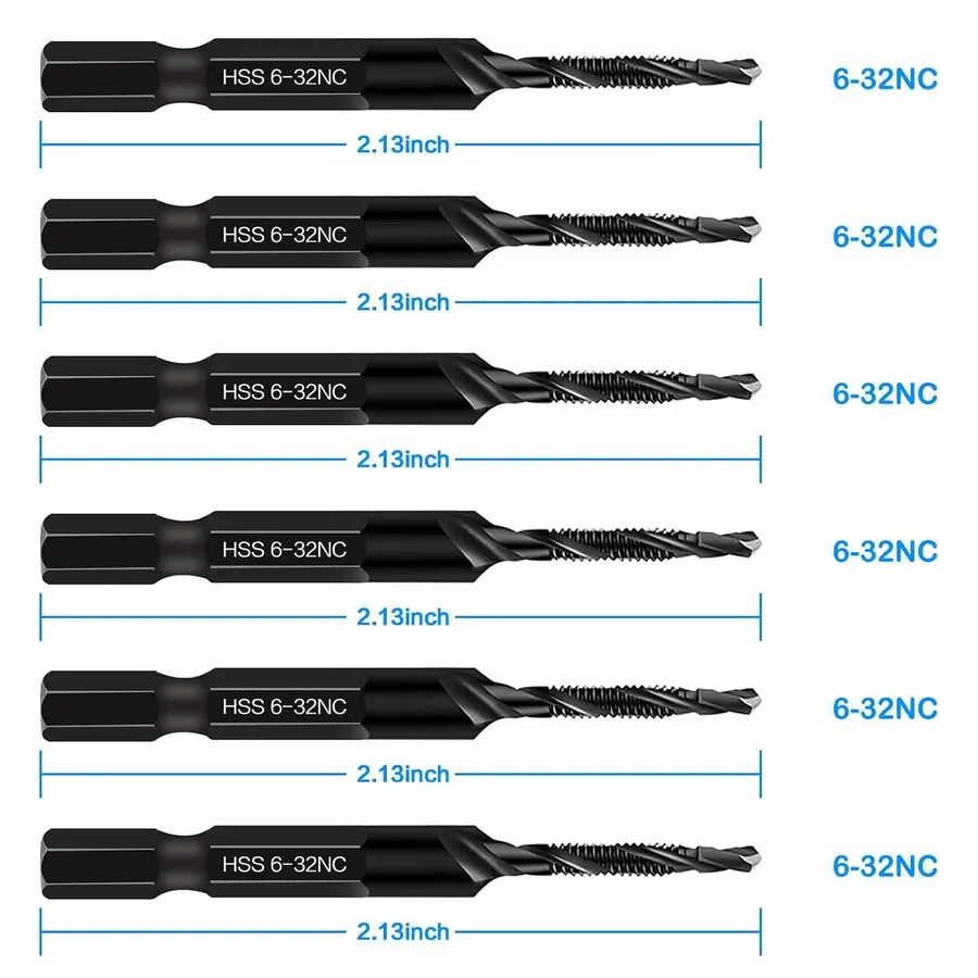 Режущий инструмент Combination Drill and Tap Set, HSS Titanium Thread Taps 6-32N