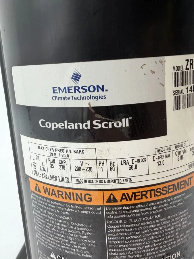 Компрессор Copeland 1.5 Ton Scroll AC Compressor ZR21K5E-PFV-130 R-22 208-230V #
