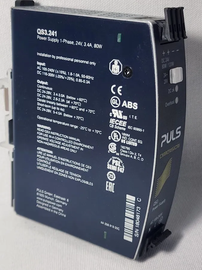 Блок питания Pulse DIN Rail Power Supply 24 V/DC 3.4 A 80 W Power Supply QS3.241 — фото лота 1