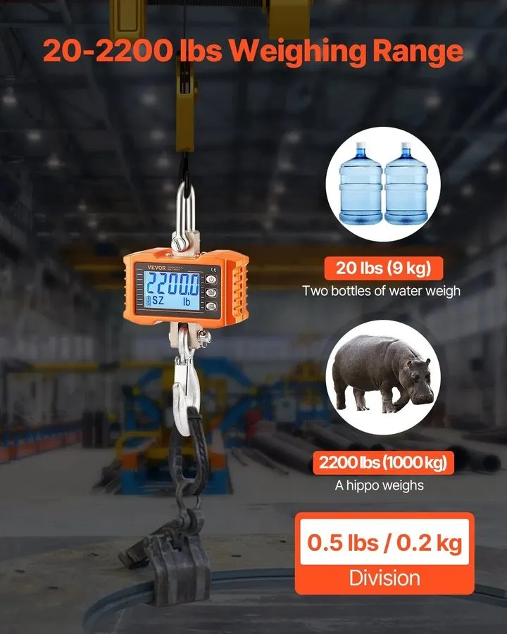 Весы Digital Crane Scale, 2200 lbs/1000 kg, Industrial Heavy Duty Hanging Scale