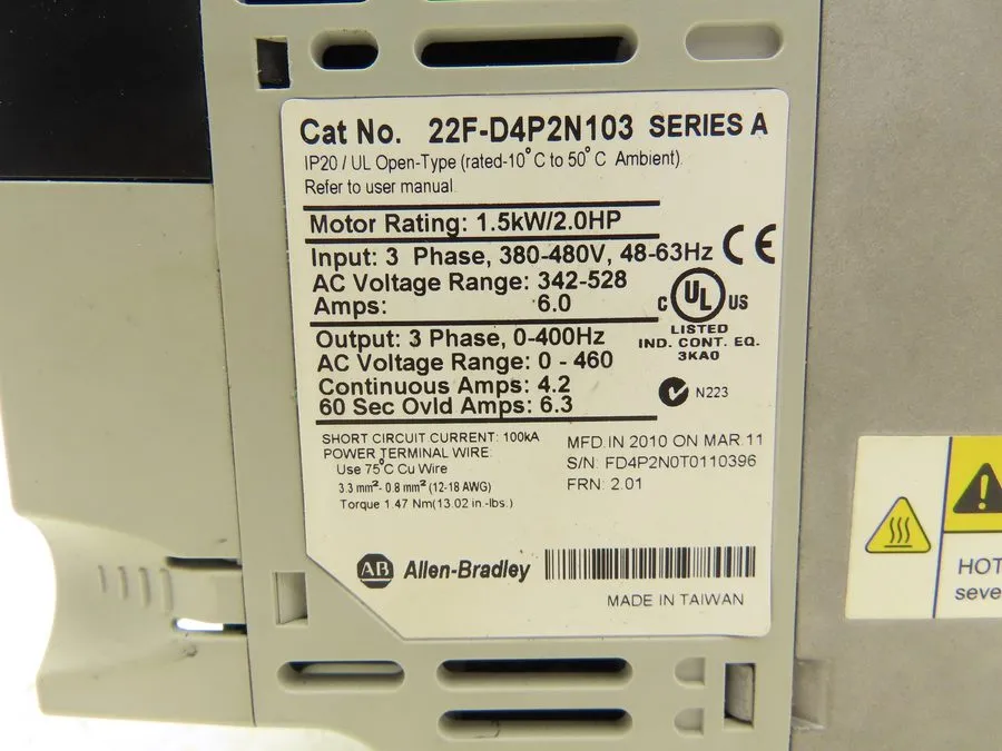 Частотный преобразователь Allen-Bradley 22F-D4P2N103 PowerFlex4M AC Drive 1.5 kW