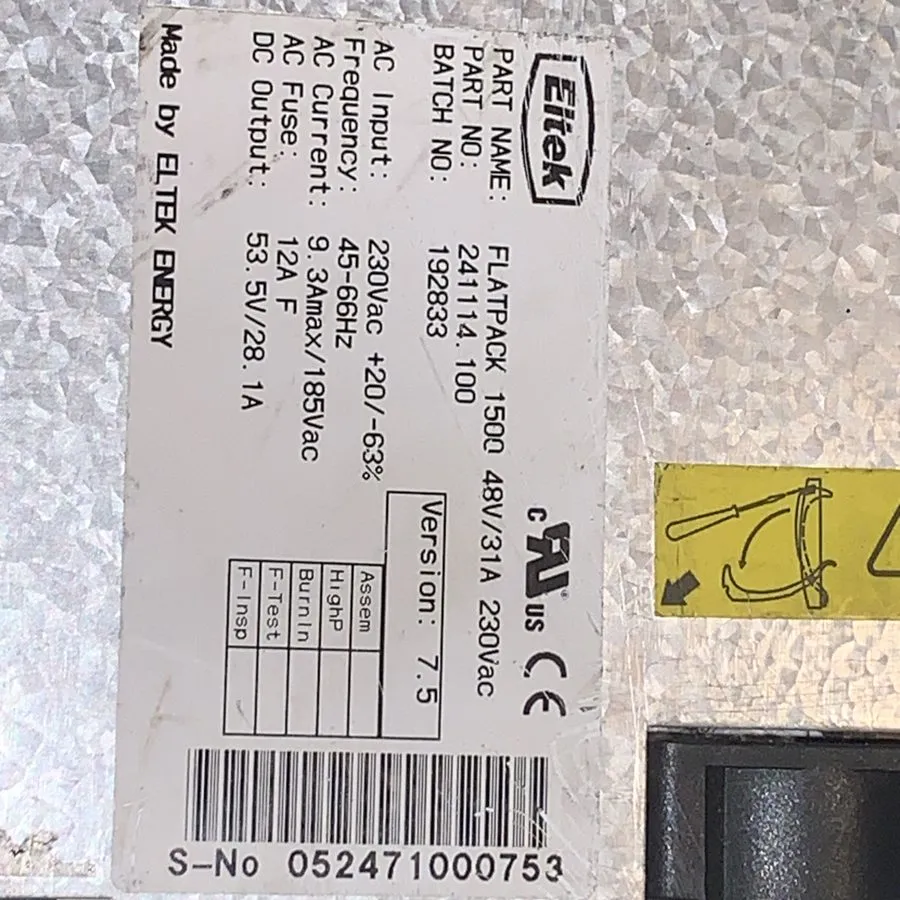 Операторское оборудование Eltek FLATPACK 1500 241114.100 48V/31A 230Vac 230Vac+2 — фото лота 1