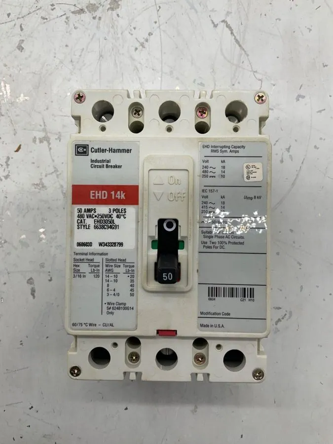 Автоматический выключатель Eaton EHD3050L Molded Case Circuit Breaker 3p 50a Amp