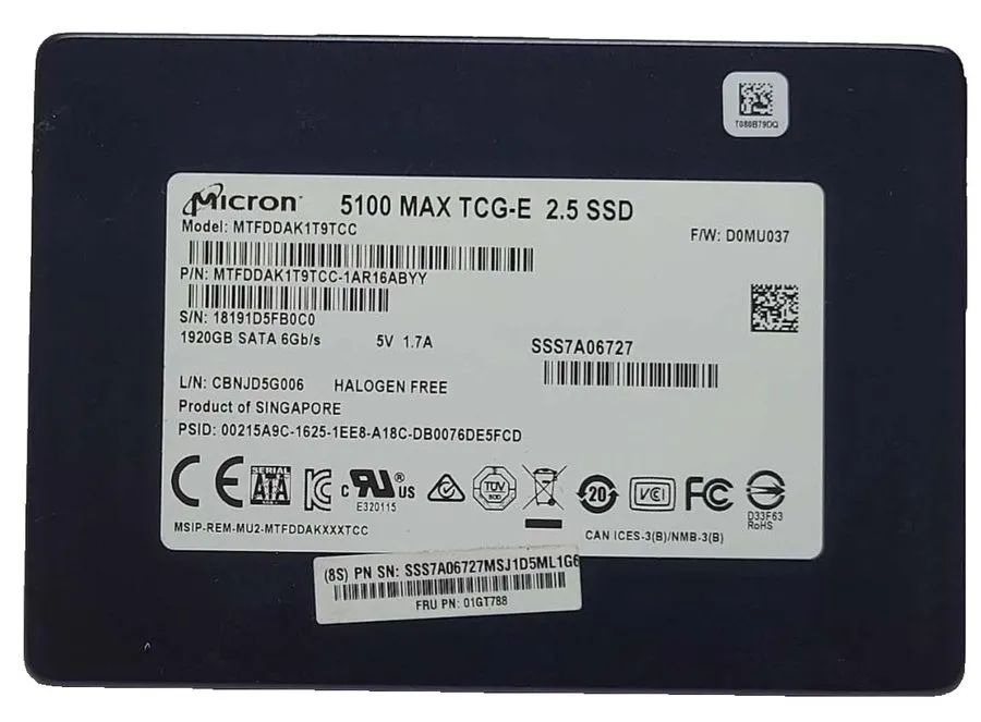 SSD-накопитель Micron 5100 Max 1.92TB SATA 3 6Gb/s 2.5" SSD MTFDDAK1T9TCC (75% H
