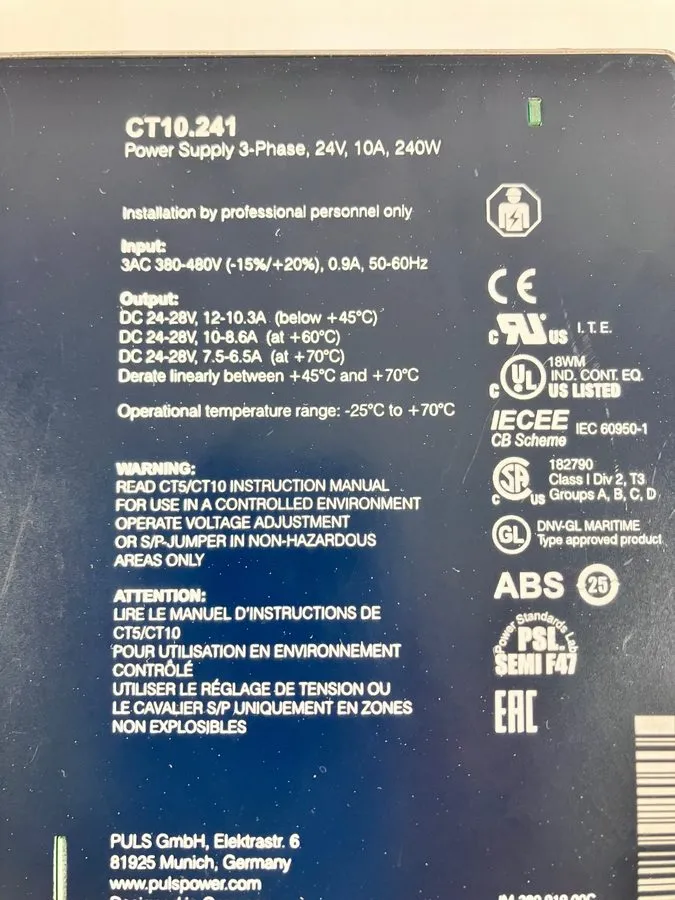 Блок питания Puls Ct10.241 Dc Power Supply, 380/480V Ac, 24/28V Dc, 240 W, 8.6 A