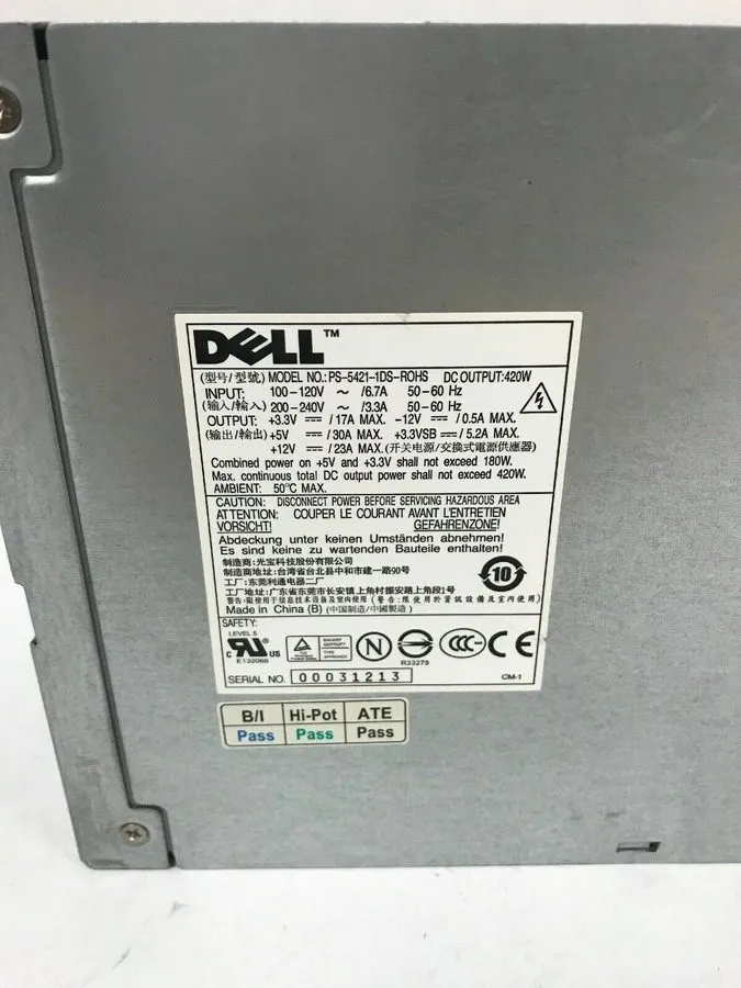 Блок питания Dell PowerEdge 800 930 840 420W Power Supply T9449 T3269 PS-5421-1D