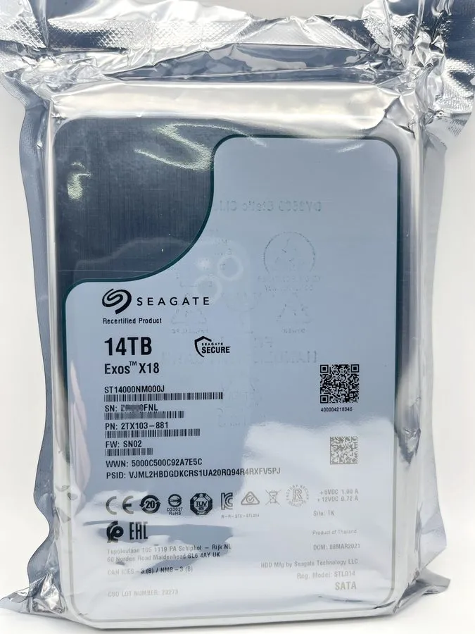 Жёсткий диск Seagate 14TB Exos X18 7200RPM SATA 6Gb/s 256MB 3.5" Enterprise HDD 